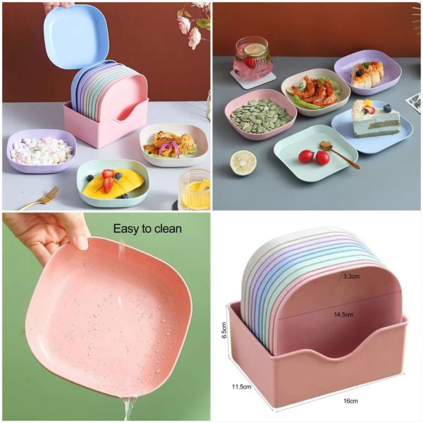 10pcs Plates Set With Holder (random Colours)/hcd