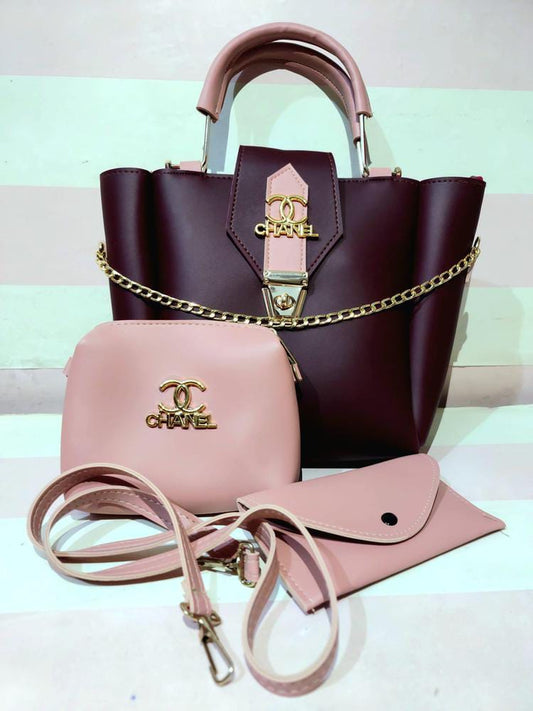 3 PCs Leather Hand Bag Set