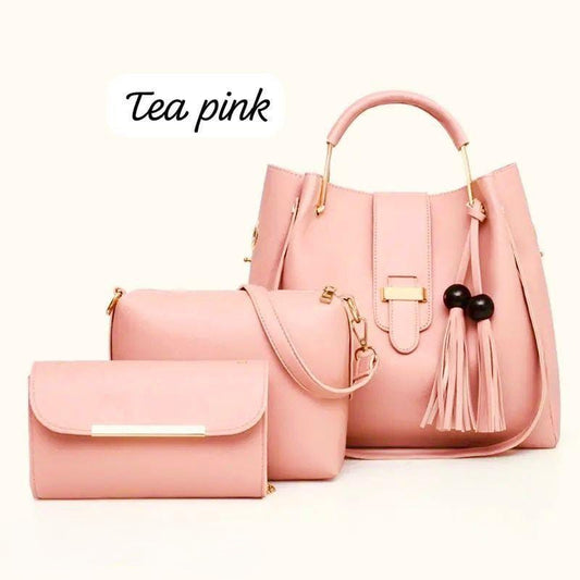 3 PCs Leather Hand Bag Set