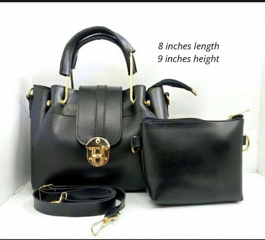 Women's PU Leather Plain Hand Bag Set