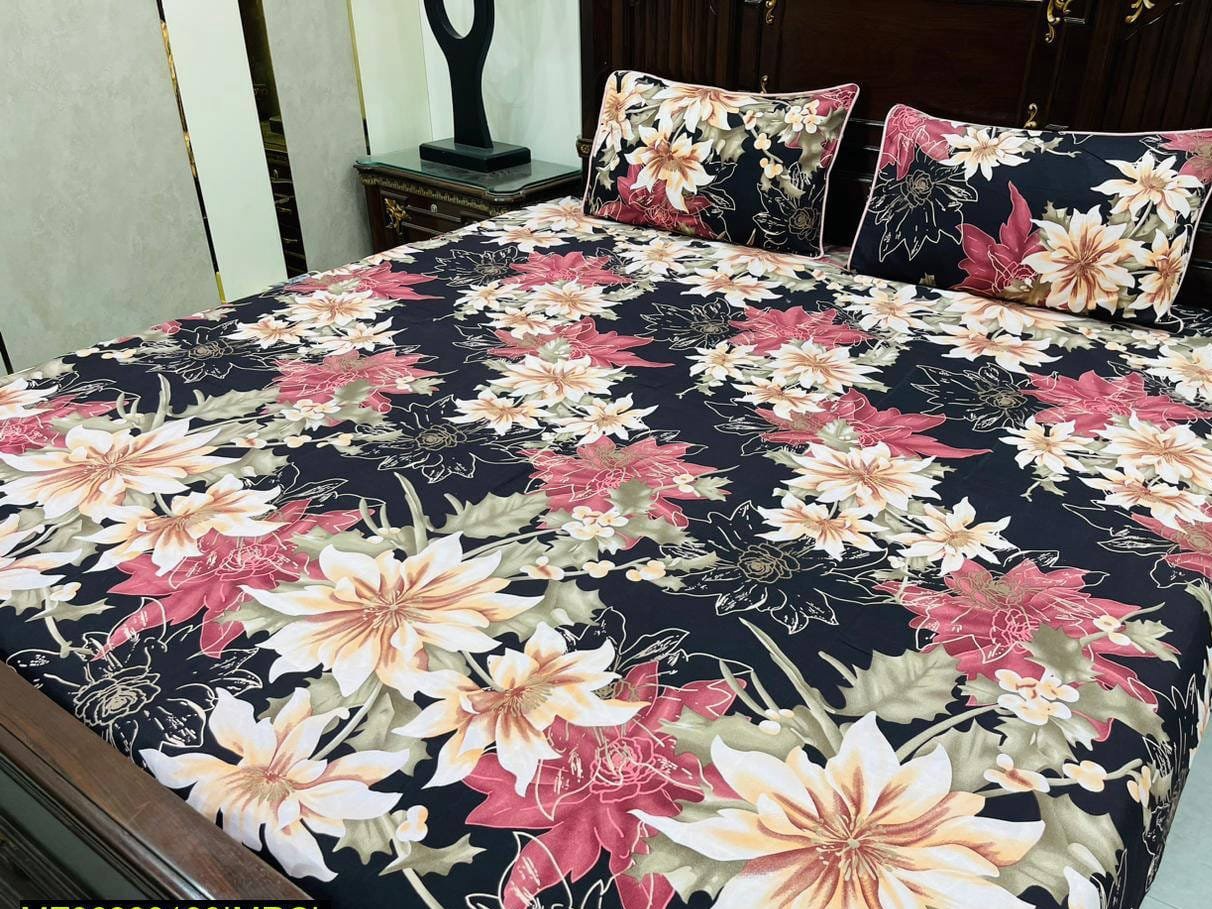 3 Pcs Crystal Cotton Double Bedsheet