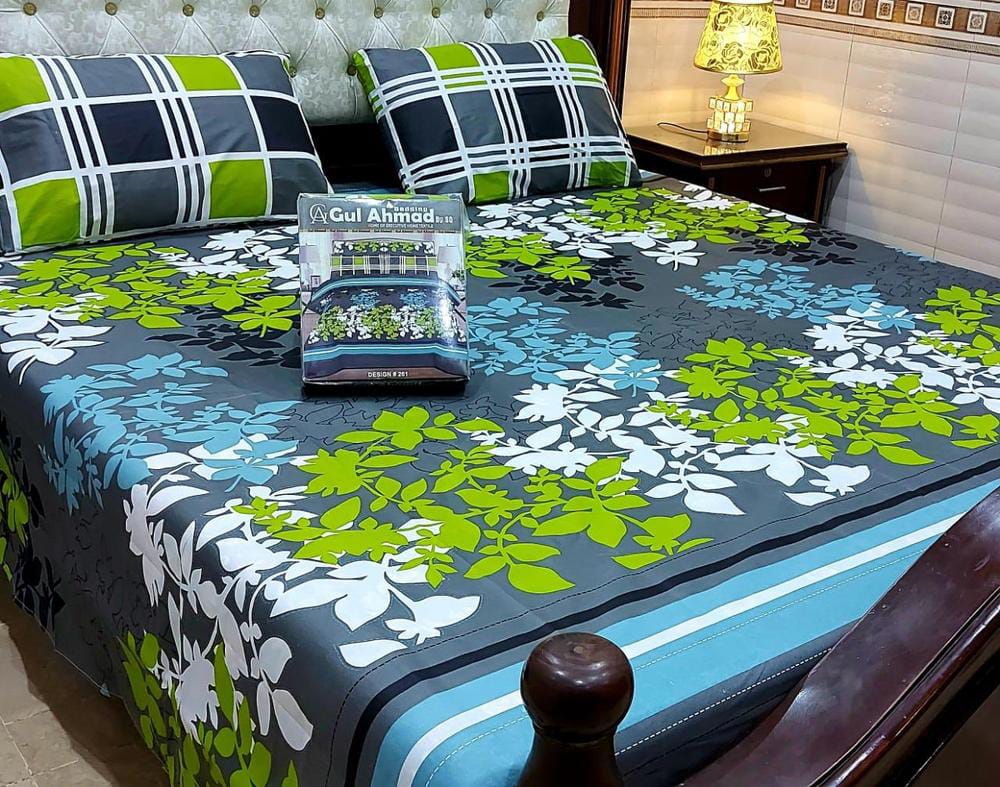 3 Pcs Cotton Printed Double Bed Sheets