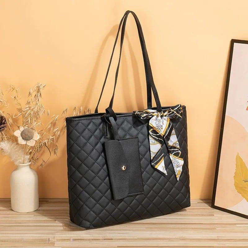 2 Pcs Women's Modern Scarf Quilted ToteBag