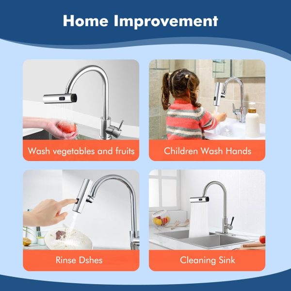 Multifunctional Kitchen Sink Waterfall Faucet Pressurized Bubbler Splash-proof 4 Modes/hcd