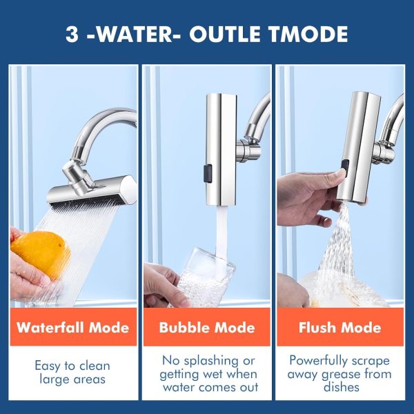 Multifunctional Kitchen Sink Waterfall Faucet Pressurized Bubbler Splash-proof 4 Modes/hcd