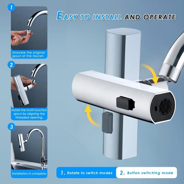 Multifunctional Kitchen Sink Waterfall Faucet Pressurized Bubbler Splash-proof 4 Modes/hcd